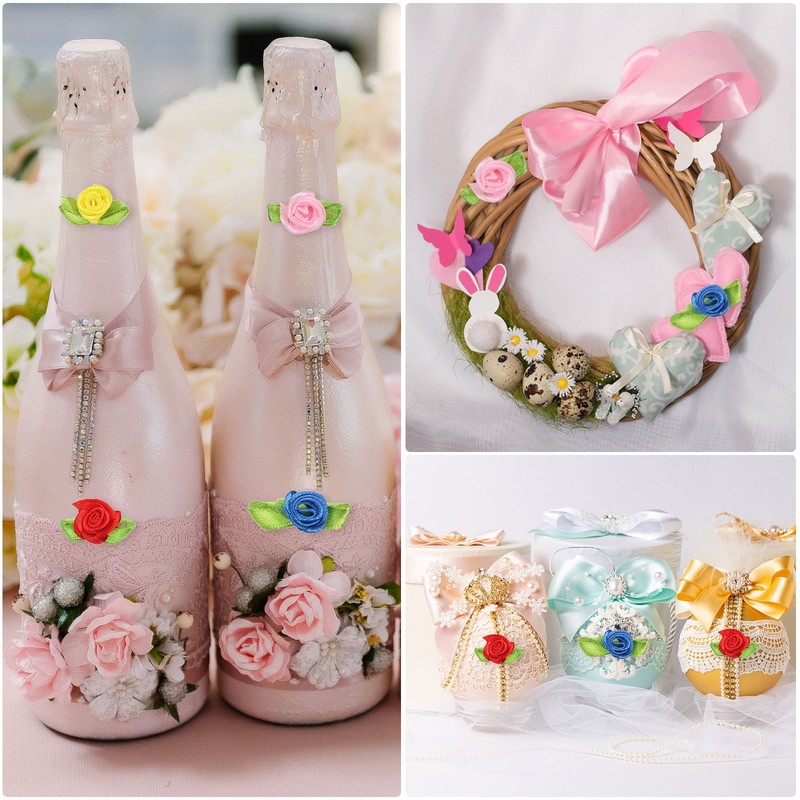 100 Pcs Mini Ribbon Roses Flowers Bows for Crafts, 15mm/0.6" Dia, White gallery