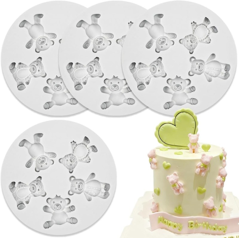 4 PCS Bear Silicone Fondant Molds Mini 3D Teddy Bear Candy Cake Chocolate Molds