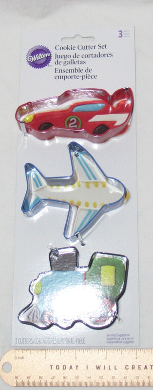 Wilton 3-piece Cookie Cutter Set Cutters Metal TRANSPORTATION Plane, Train, Car gallery