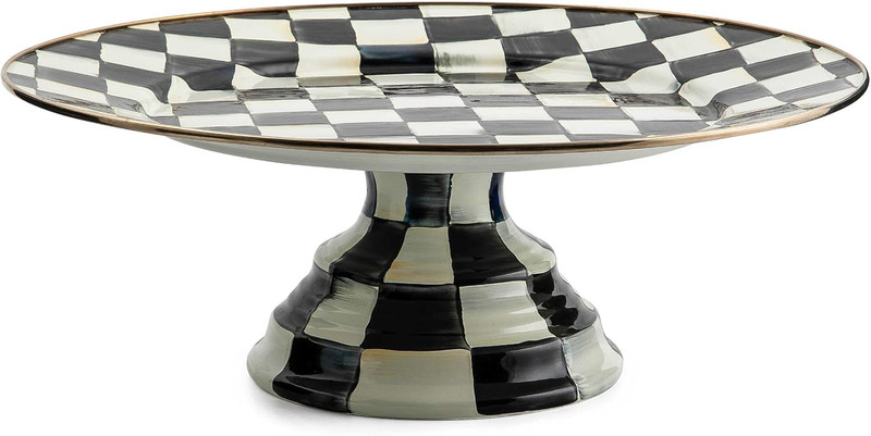 Large Black-White Courtly Check Enamel Cake Stand