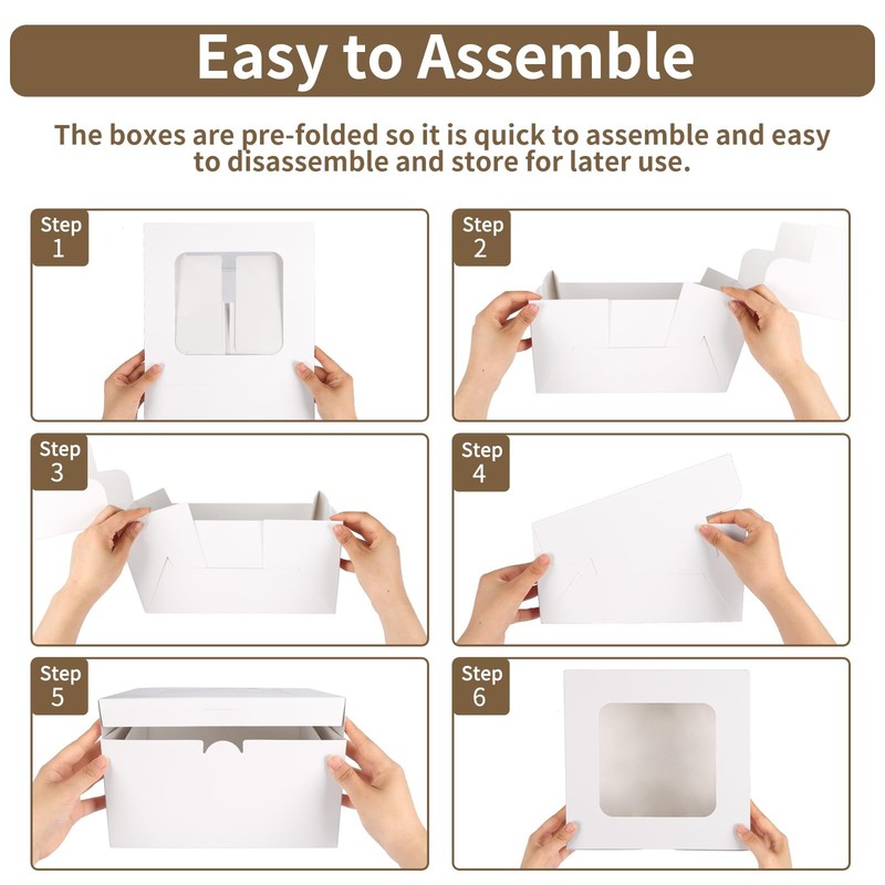 40 PCS Cake Boxes 10x10x5 Inch White Bakery Boxes Window Valentine's Pastry gallery