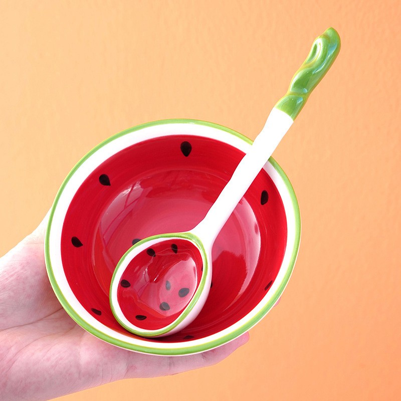 Strawberry Watermelon Shaped Bowl Spoon Ceramic Fruit Pattern Spoons Bowl gallery
