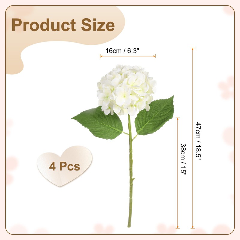 4pcs Artificial Hydrangea Flowers 18.5" Latex Faux Hydrangea Flower, White gallery