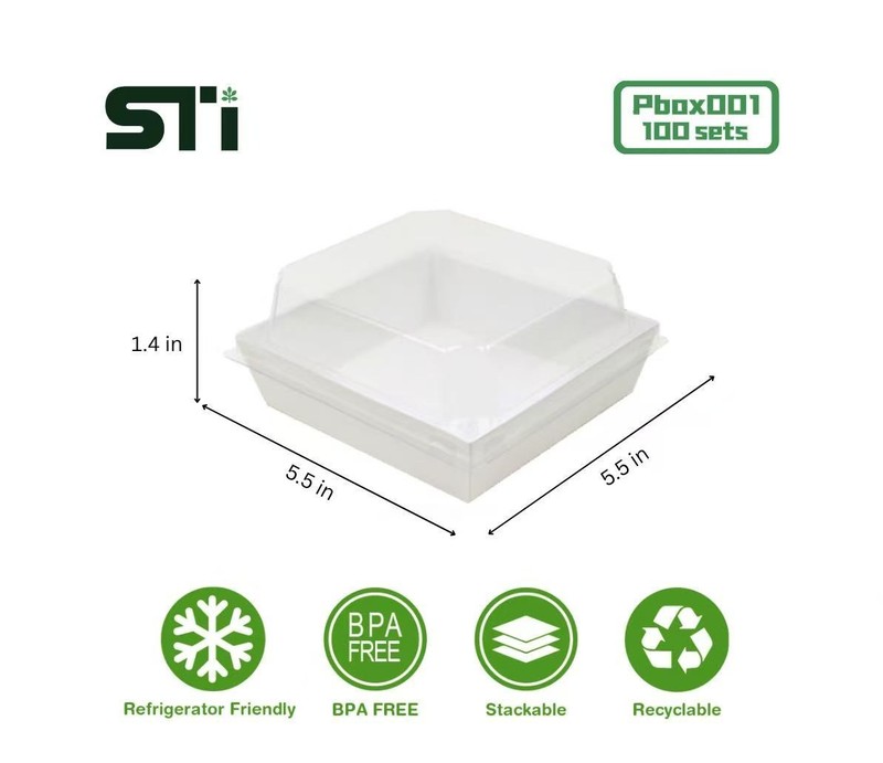 100Sets White Cake Boxes with Clear Lids,Takeout Square Paper Sandwich Container