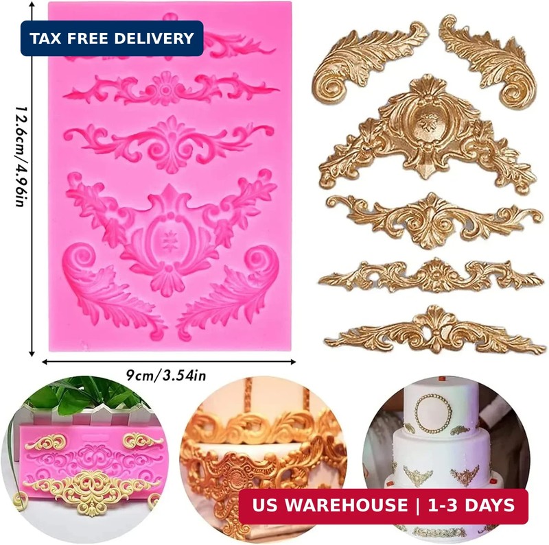 Baroque Style Silicone Molds, Curlicues Scroll Lace Fondant Molds, Vintage Relie gallery