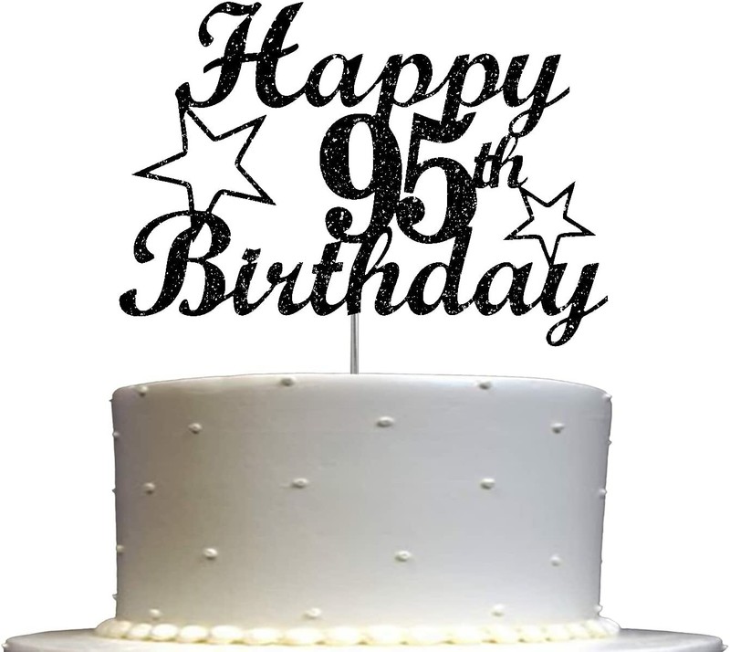 95 Birthday Black Glitter Cake Topper, 95th Party Decoration Ideas