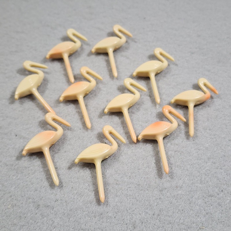 FLAMINGOS Birthday Candle Holders Lot of 10 Baby Picks Party Cake Retro Vintage gallery