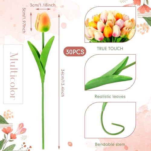 30 Pcs Tulips Artificial Bouquet Flowers Faux Tulips for Home Multi Colors gallery