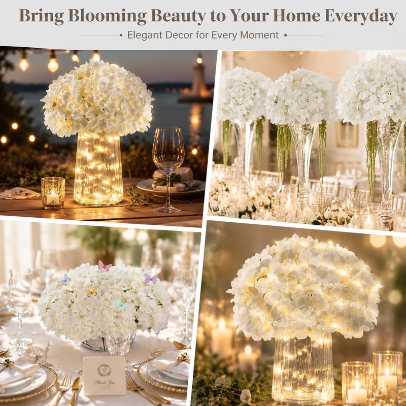 Diypop 40 Pcs Ivory White Hydrangea Artificial Flowers Stems Full Silk gallery