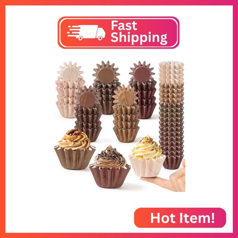 R HORSE Mini Size Cupcake Liners – 200Pcs Wood Grain Grease-resistant Cupcake Cu