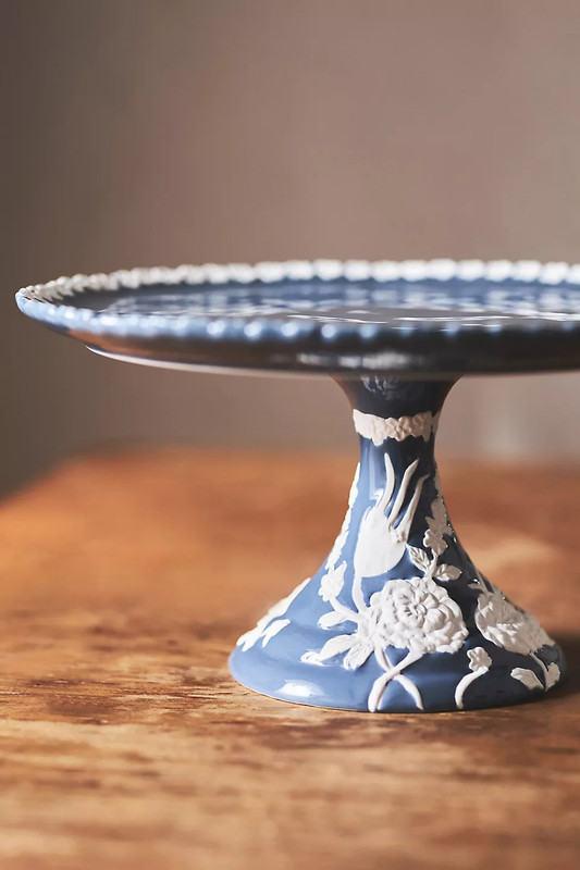 Anthropologie Turkuaz Kitchen Posy Cake Stand Betul Blue White Floral 11.5"D New gallery