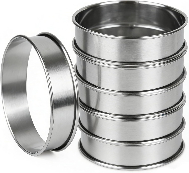 6pcs English Muffin Rings, 4 Inch Double Rolled Stainless Steel Crumpet & Tart R