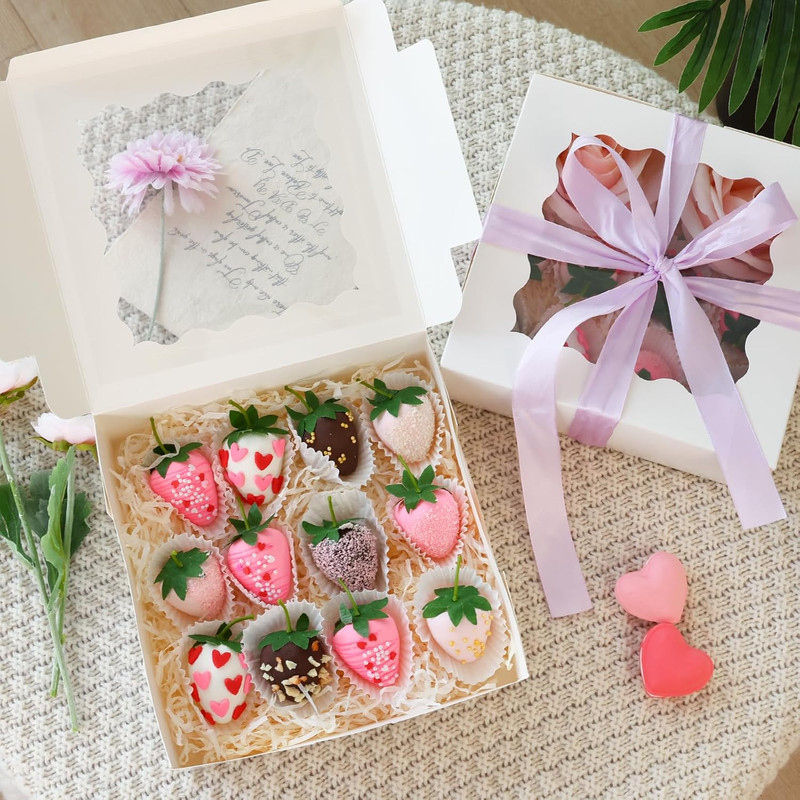 Moretoes 30pcs Bakery Boxes, 8x8x2.5 Cookie Boxes with Window, White Treat Conta gallery