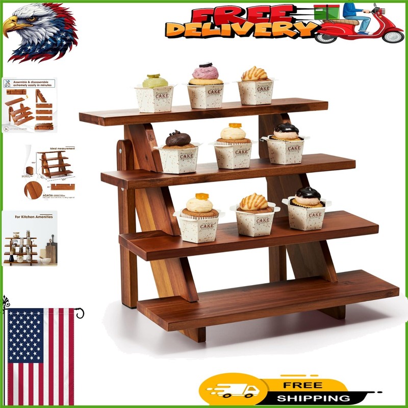 Versatile 4-Tier Wooden Cake Stand – Eco-Friendly Acacia for Decorative Tables