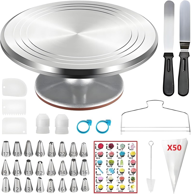 Cake Decorating Kit with Turntable Tips Icing Spatulas Leveler 87 pcs gallery