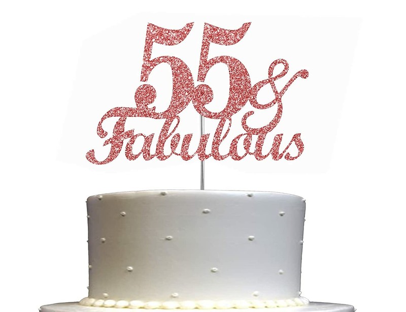 Fabulous & 55 Rose Gold Glitter Cake Topper, 55th Birthday Party Decorations