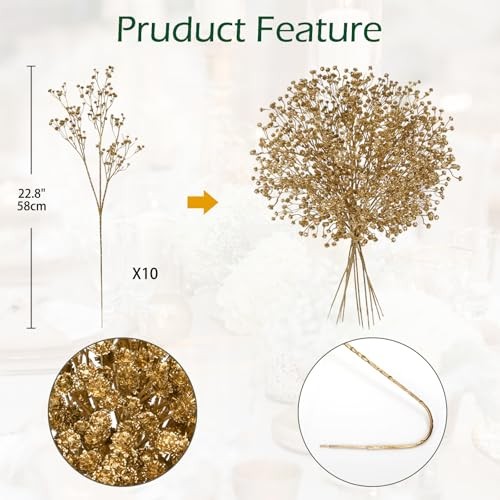 10 Pack Baby's Breath Artificial Flowers Bulk 3 Branches Faux Baby Breath Gold gallery