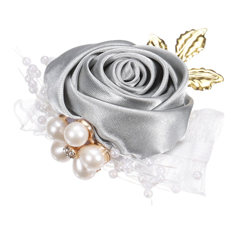 Wrist Corsage Artificial Flower Bracelets Rose Decorative 7x7cm Light Grey