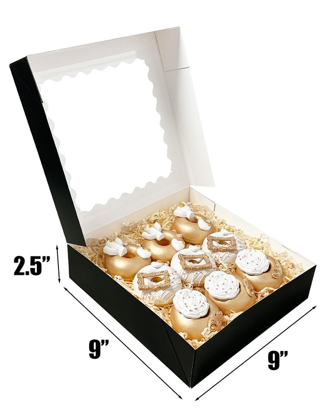 36 PCS Black Pie Boxes 9x9x2.5 Inch Macaroon Cookie Bakery Window Autopop gallery