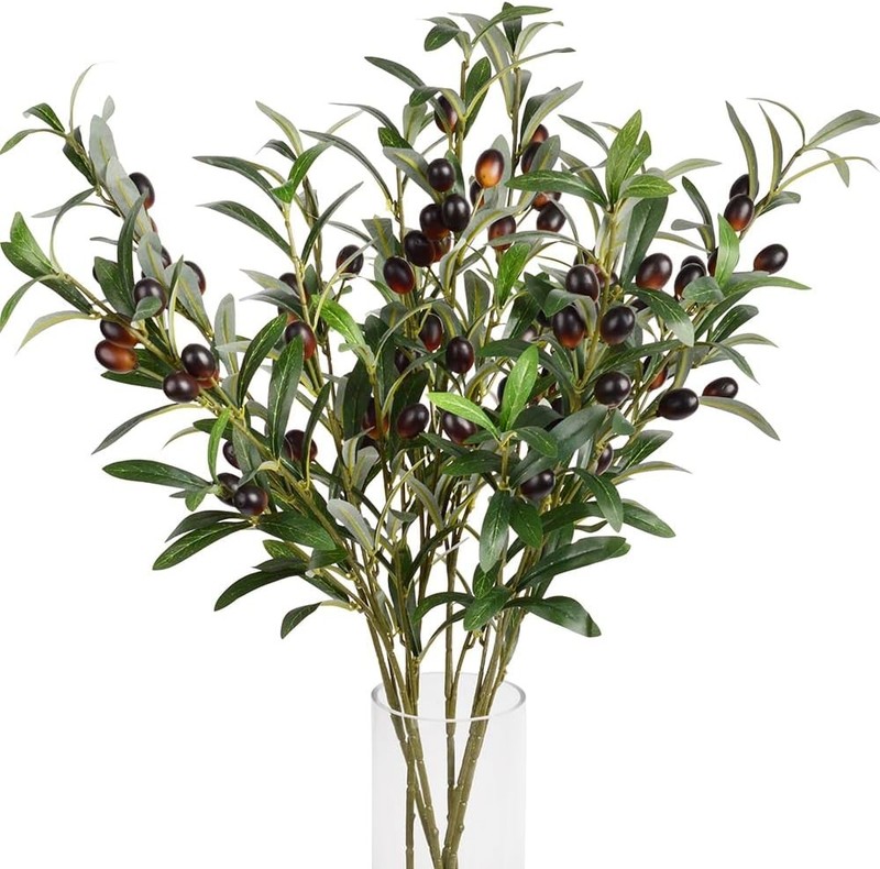 6pcs Artificial Plants Greenery Olive es Stems Fake Plants Green