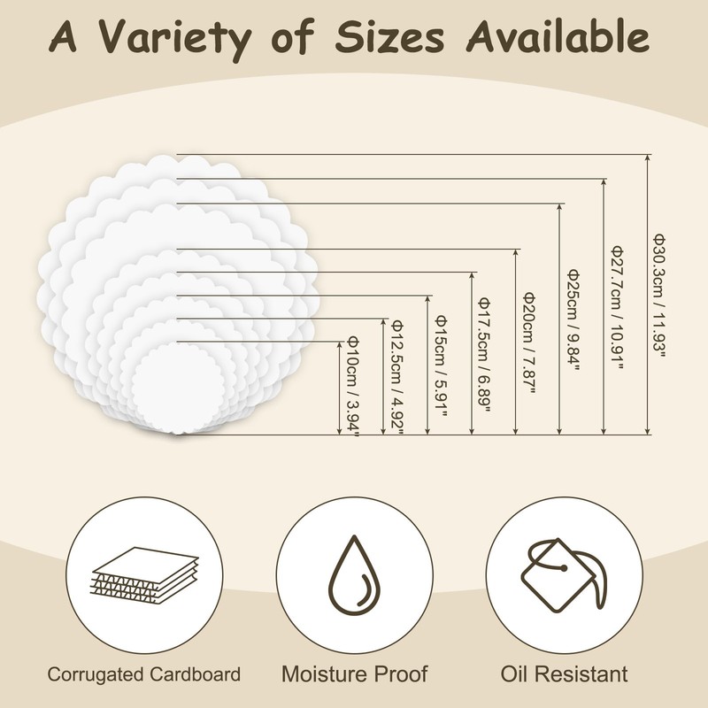 10 Pcs Scalloped Cake Circle Base, 10.9 Inch Cake Cardboards, White gallery