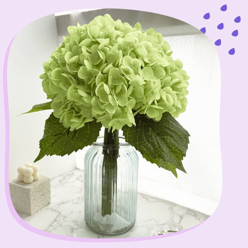 21" Bottle Green Artificial Hydrangea Flowers 5 Pcs Real Touch 3D Print Latex Fl gallery