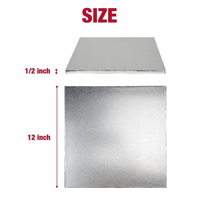 2 PCS 12x12 Inch Square Cake Boards 1/2 Inch Thick Drums Waterproof Silver gallery