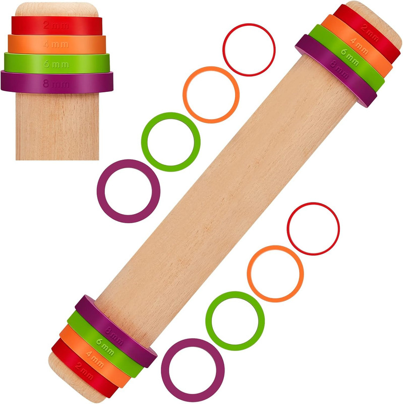 Adjustable Rolling Pin with Thickness Rings 12 Inch Wood Rolling Pin Wooden roun