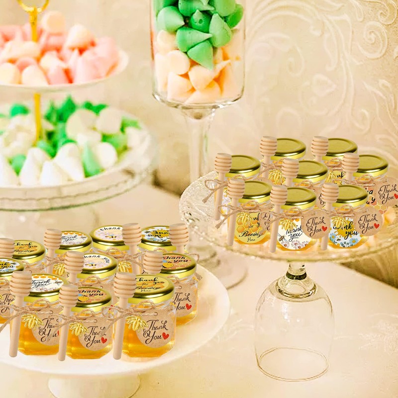 Mini Glass Honey jars-1.5 oz,30 pcs Hexagon Honey Jars with Wooden Dipper,Gol... gallery