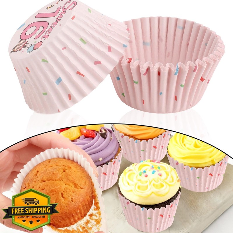 Kiopdse 100 pcs Muffin Liners, Sweet 16 Pink gallery