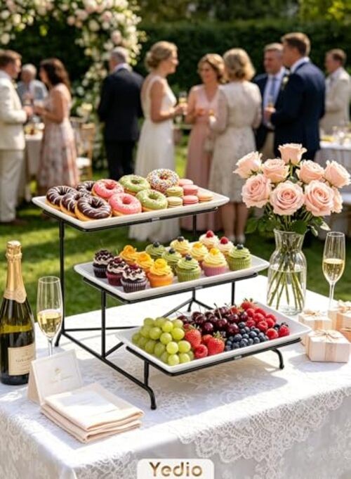 3 Tier Serving Trays for Party, Porcelain Serving Platters and 12 Inch Black gallery