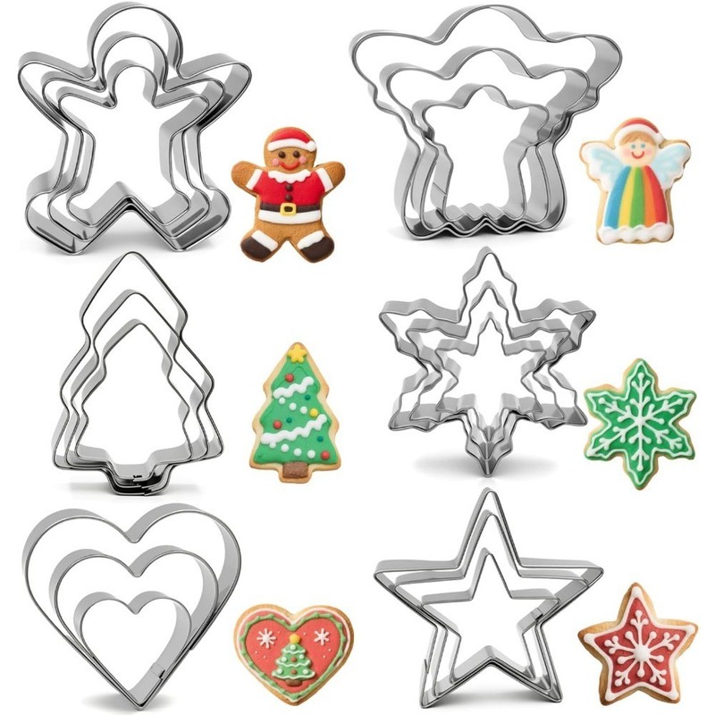 Christmas Cookie Cutters Set 18 Pieces 6 Shapes Stainless Steel Metal Biscuit
