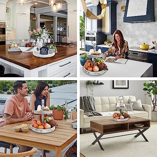 Farmhouse 2 Tiered Tray Stand for Home Decor, Wooden Serving Tiered Tray White gallery