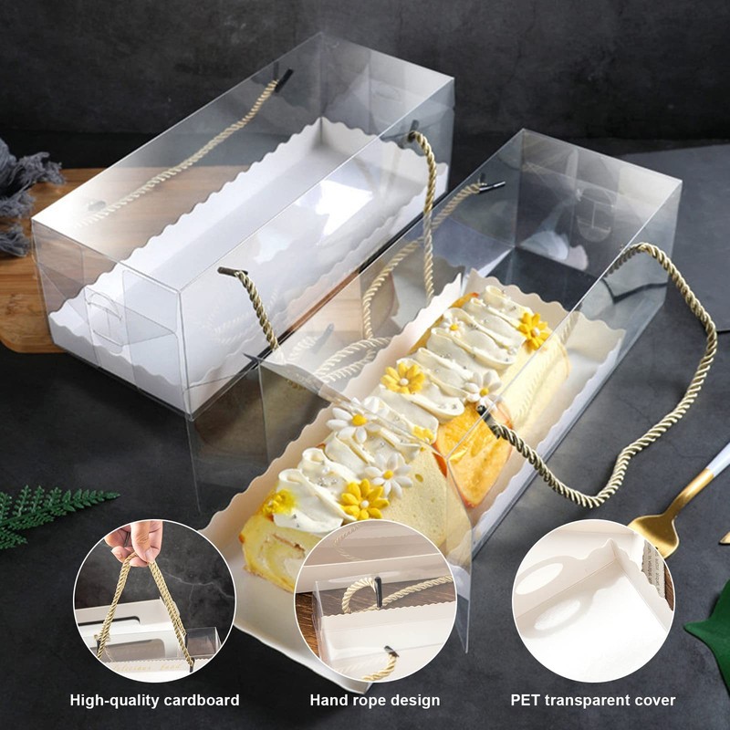50PCS Clear Cupcake Boxes Rectangular Plastic Containers Gable Handles 9x3x3Inch gallery