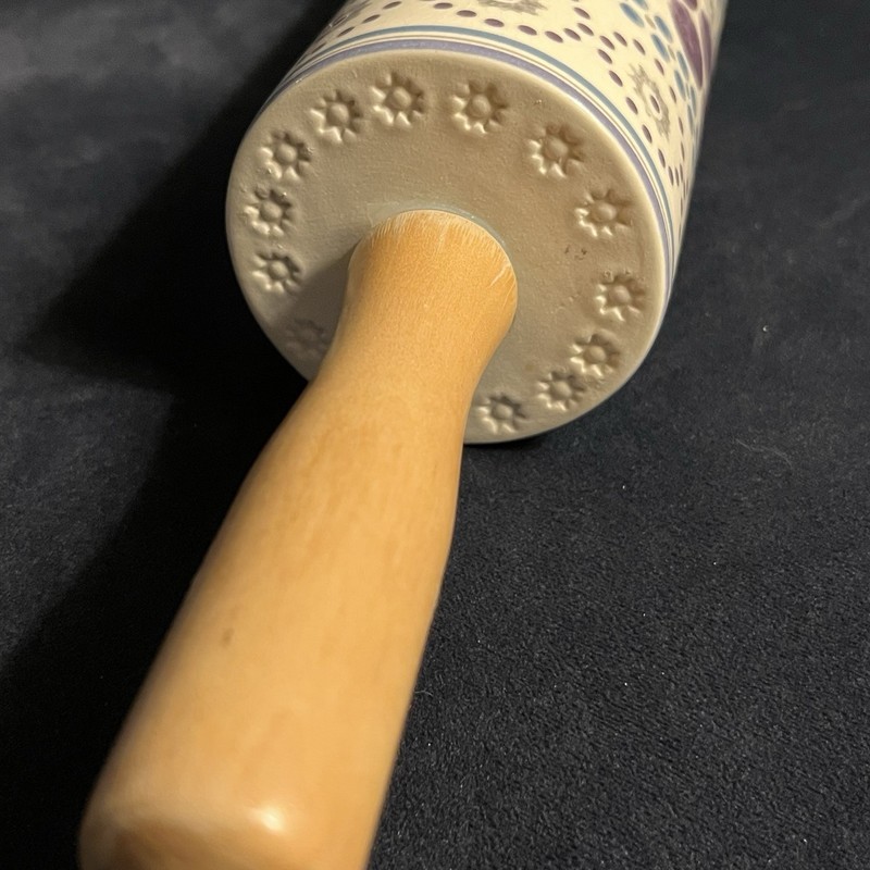 Anthropologie Colorful Polka Dots Ceramic Rolling Pin w Wooden Handles -18 In gallery