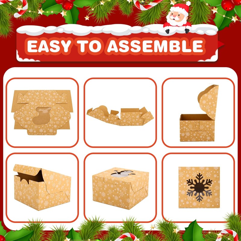 Christmas Cookie Boxes Brown Bakery Window Small Treat Xmas 4x4x2.5 Inch 24 PCS gallery