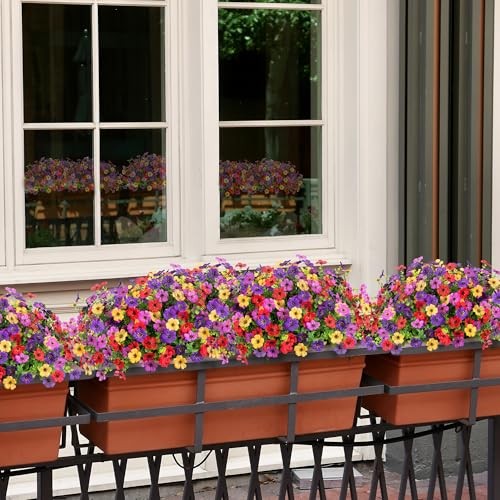 Artificial Flowers for Outdoors Potted 4 Colors(purple Deep Purple Red Yellow) gallery