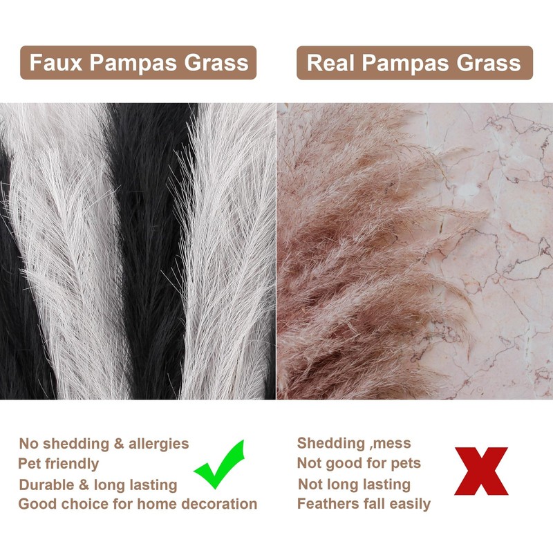 Acfruits 12 Pcs Black And Gray Faux Pampas Grass Decor 38/3.1Ft Tall Fake gallery