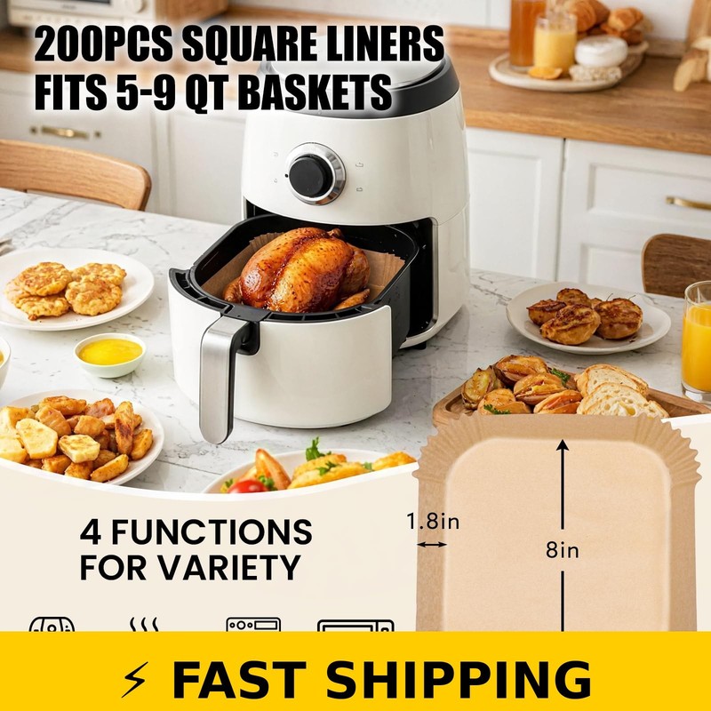OLESBUR 200Pcs 8 Inch Air Fryer Liners, Unbleached Parchment Paper gallery