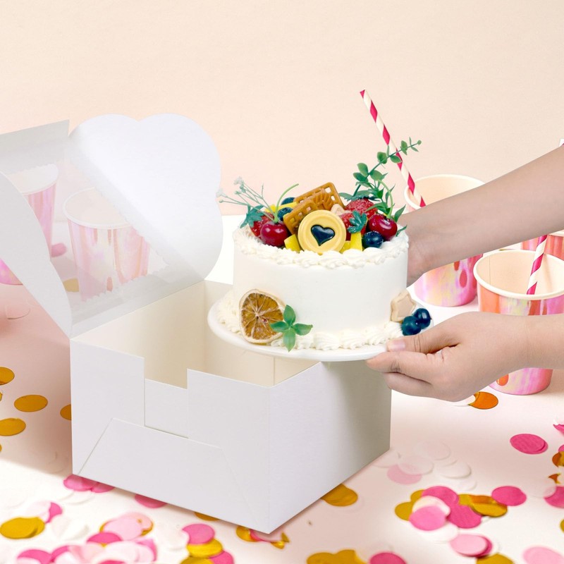 White Bakery Cake Carrier Box Container With Window 20 PCS Fits 8x8x5 Inch gallery