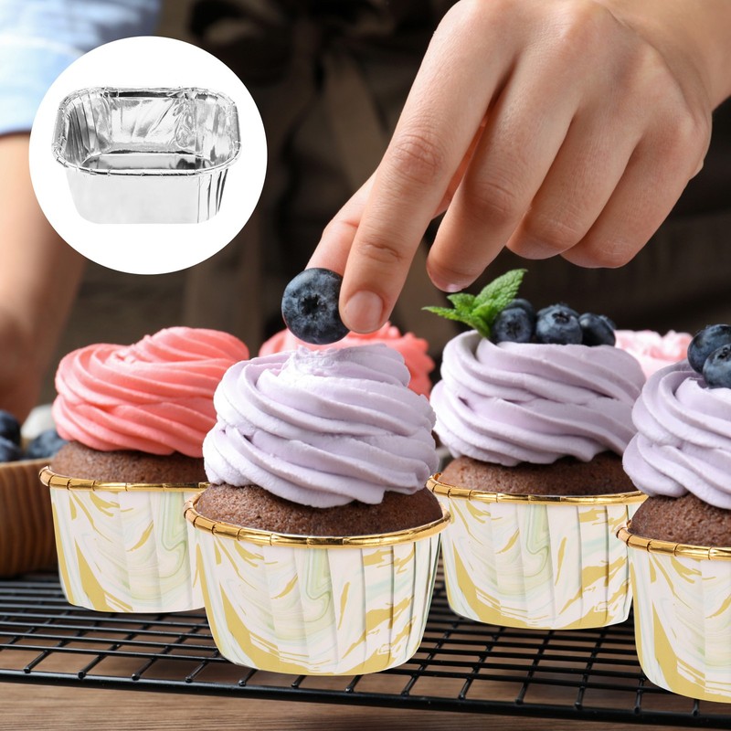 50 Pcs Cupcake Liners, Double Sided Aluminum, Silver (Square) gallery