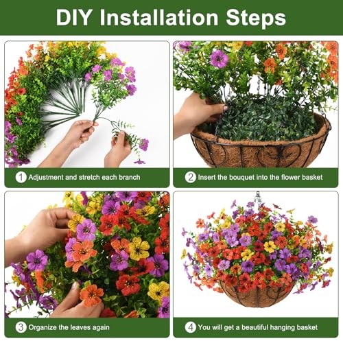 Artificial Faux Hanging Flowers Plants with Basket for Red Orange Yellow Purple gallery