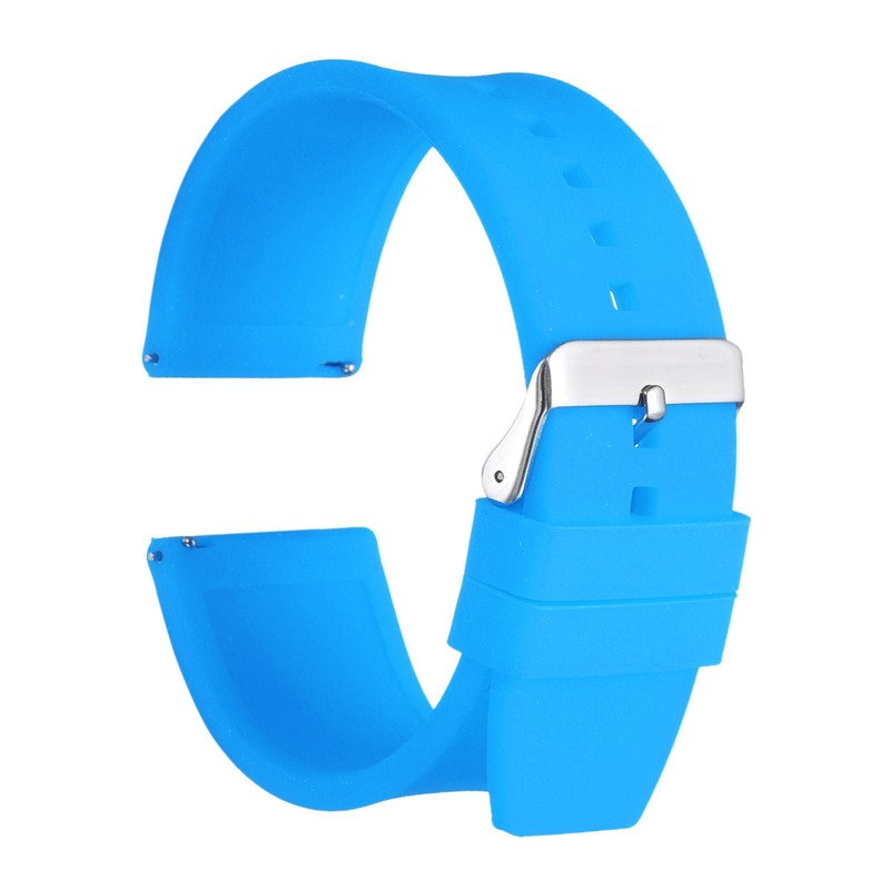 28mm Silicone Watch Strap with Silver Buckle Quick Release, Blue