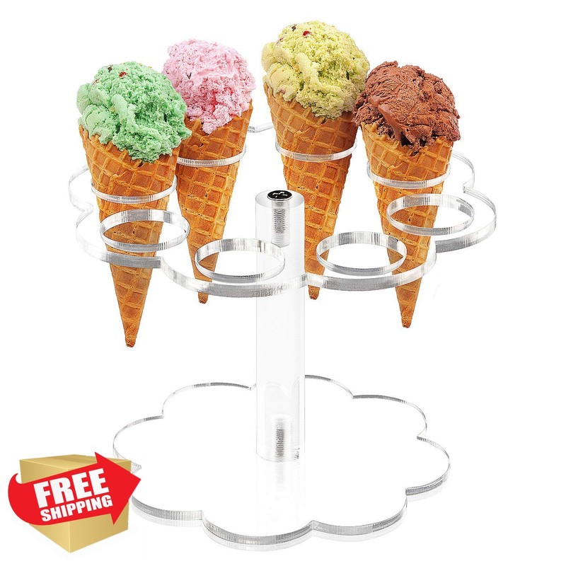 YestBuy Acrylic Ice Cream Cone Holder Stand 8 Holes Clear