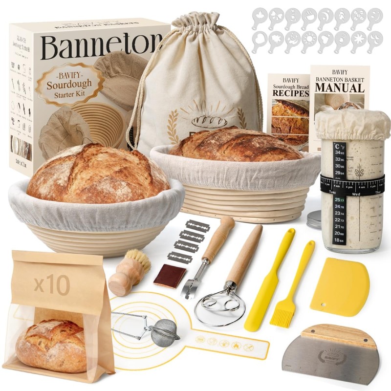 BAVIFY Sourdough Starter Kit Banneton Bread Proofing Baskets Set