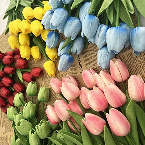 20pcs Artificial Tulips Flowers Fake Faux PU Tulip Bouquet Real Light Pink 20 gallery