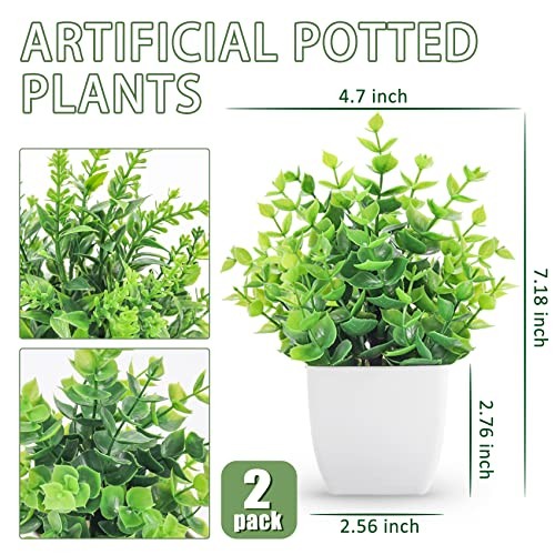 2 Pack Small Fake Plants Artificial Greenery Plants in Pots for Home White gallery
