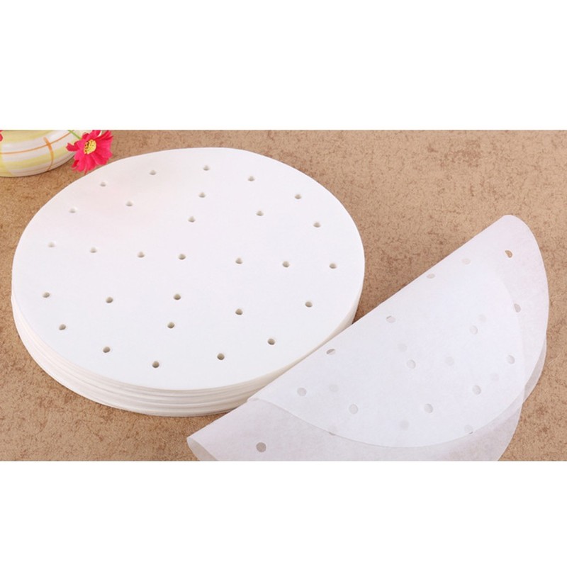 100Pcs White Circular Perforating Steamer Paper Sheets for Food Bamboo Metal gallery