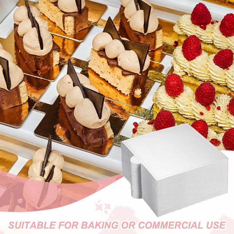 150 Pcs Mini Cake Boards, 3.5 Inch Square Mousse Cake Base, Silver gallery