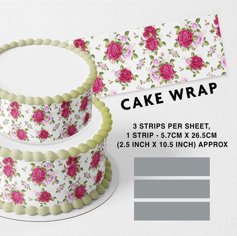 Rose Flowers Pattern Strip Edible Cake Topper Decoration Edible Image